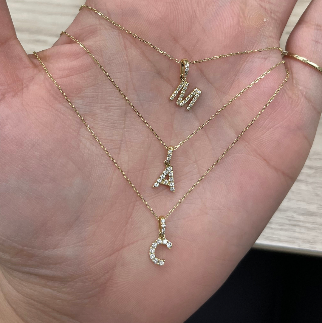 14K Init Pendant + Fine Chain 16-18” Necklace Diamond