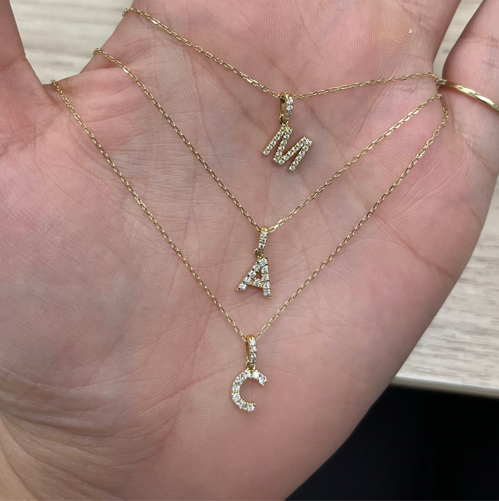 14K Init Pendant + Fine Chain 16-18” Necklace Diamond