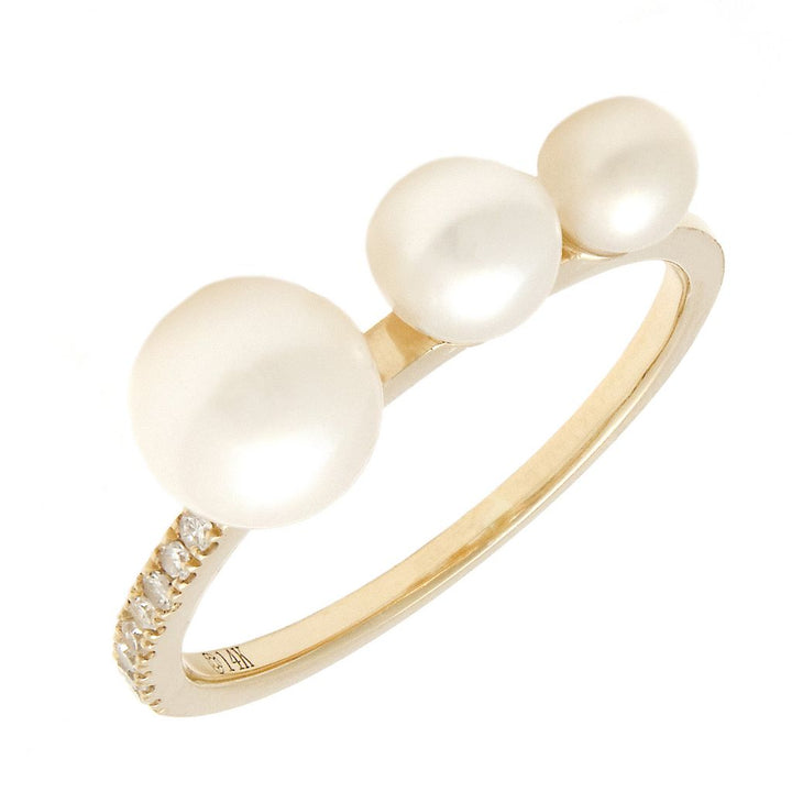 14K Gold Diamond Pearl Band Ring