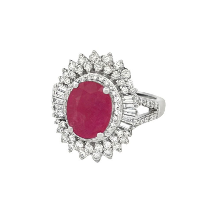 14K White Gold 1.00 Ct Diamond and 3.80 ct Ruby Diana Inspired Ring