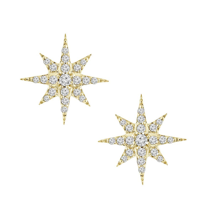 18Kt Yellow Gold Diamond Star bursts Earrings Pushbacks