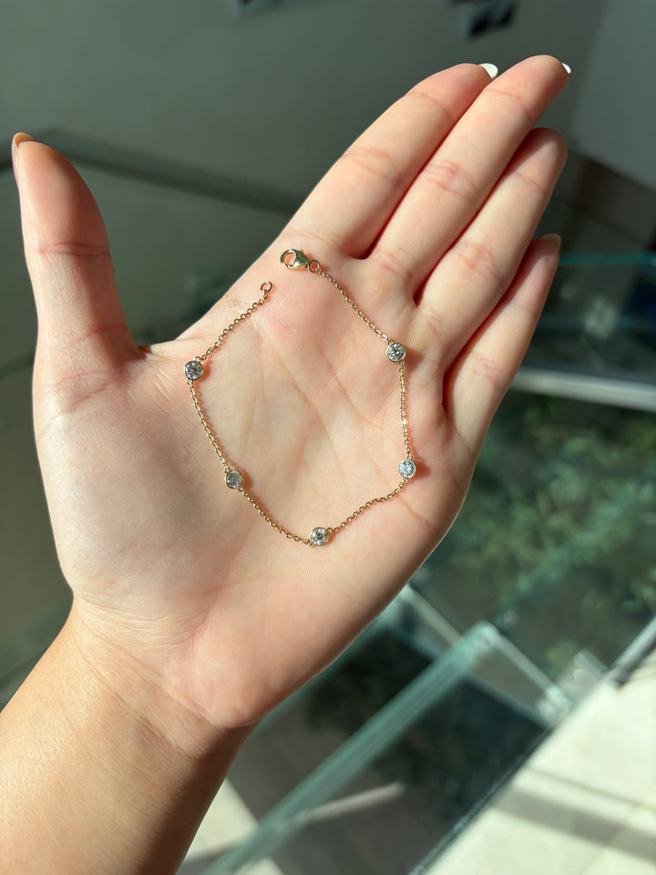 14K Yellow Gold By the Yard Lab Diamond Bezel Bracelet