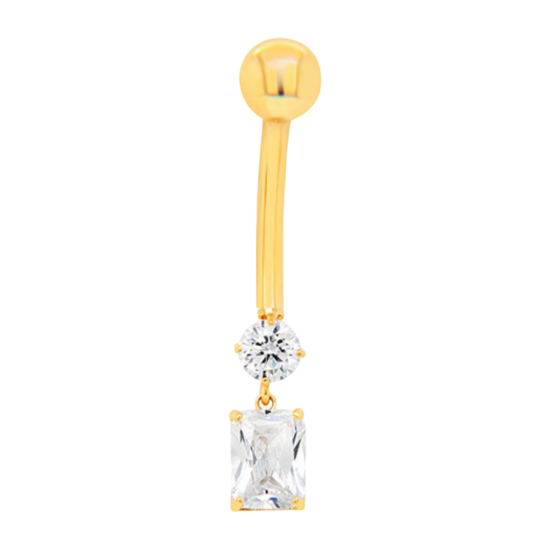 14K Yellow Gold Zirconia Belly Piercing