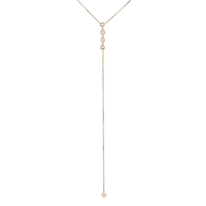 14K Yellow Gold Round Bezel Lariat Diamond Necklace