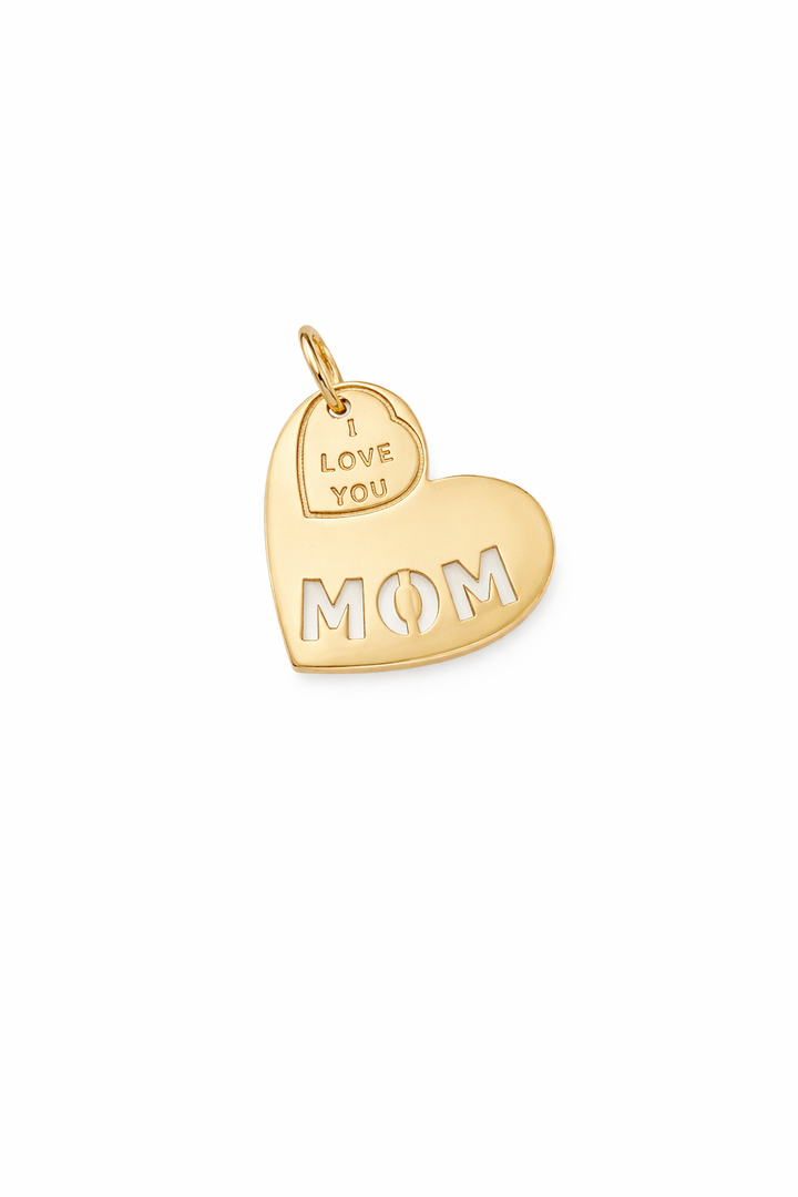 14K Yellow Gold Mom Heart Pendant