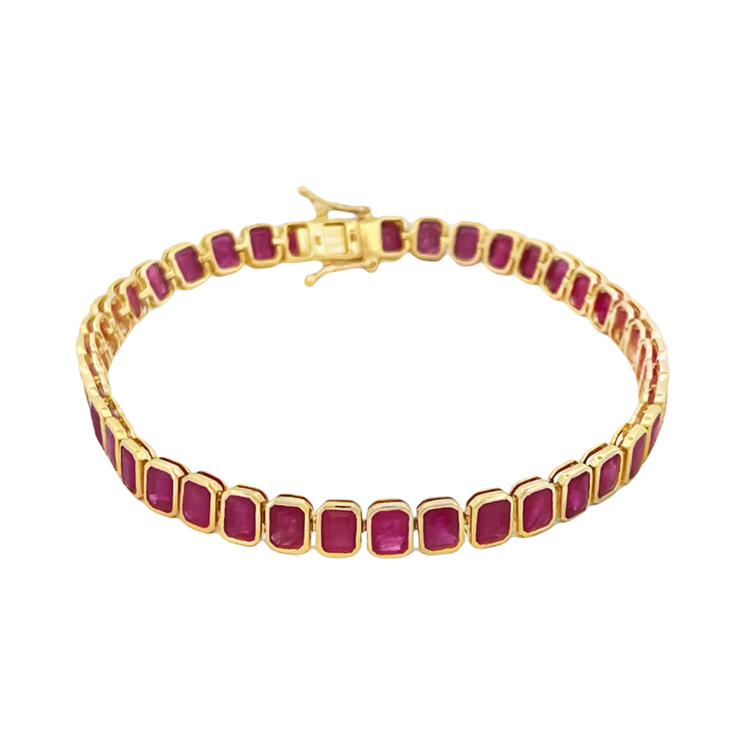 14K Yellow Gold Ruby 12.10ct Tennis Bracelet