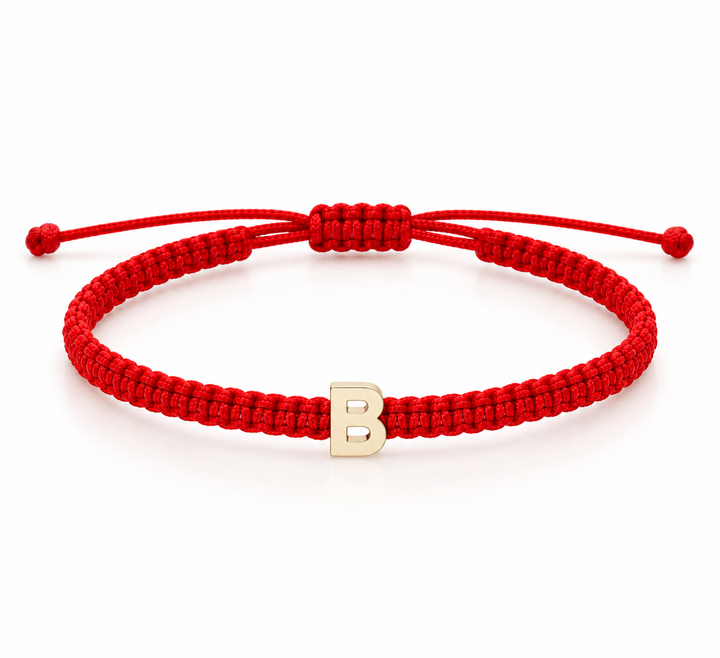 14K Yellow Gold Initial Letter 8mm Red Cord
