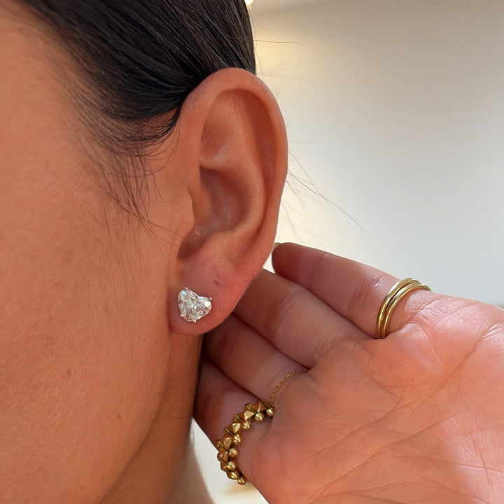 14K Gold Heart Shape Lab Diamond Earrings Pushbacks