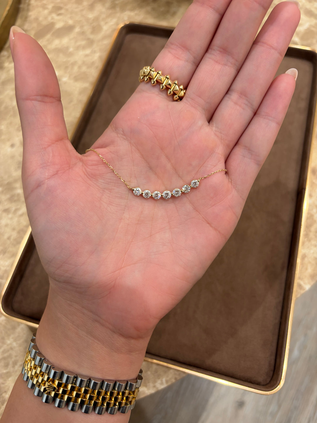 14K Yellow Gold Seven Lab Diamond Necklace