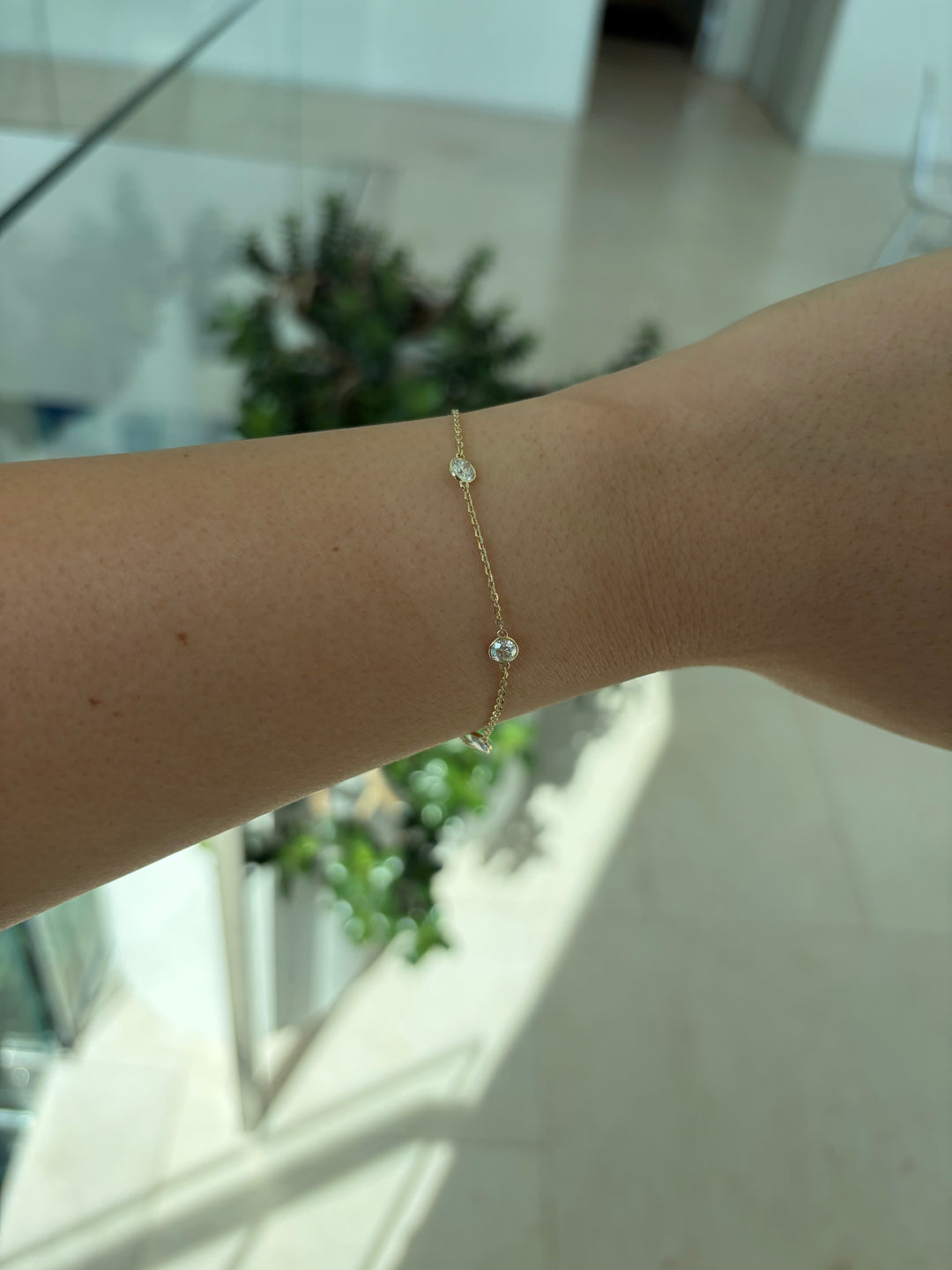 14K Yellow Gold By the Yard Lab Diamond Bezel Bracelet