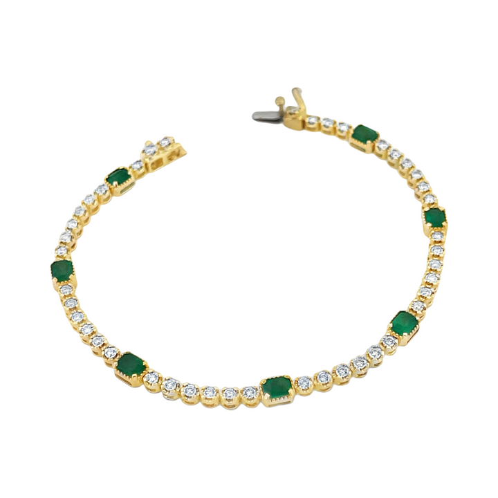 14K Yellow Gold Emerald and Diamond Tennis Bracelet