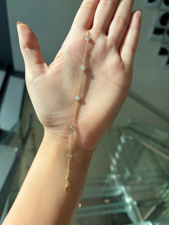 14K Yellow Gold By the Yard Lab Diamond Bezel Bracelet