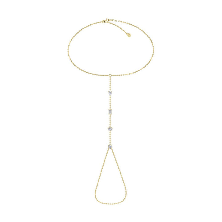 18K Yellow Gold Diamond Multi Shape Hand Chain Bracelet
