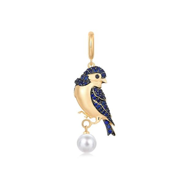 14K Yellow Gold Pearl Bird Pendant