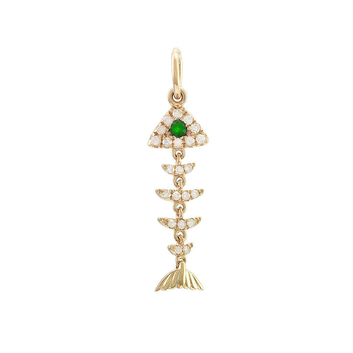 14K Yellow Gold Bone Fish Round Bezel Emerald Pendant