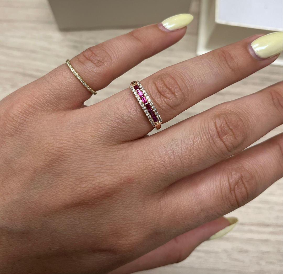 14K Ruby Rose Gold Baguette Ring