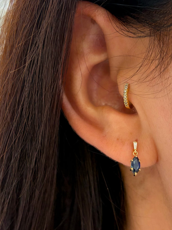 14K Yellow Gold Sapphire Marquise And Baguette Diamond Drop Earring Pushbacks
