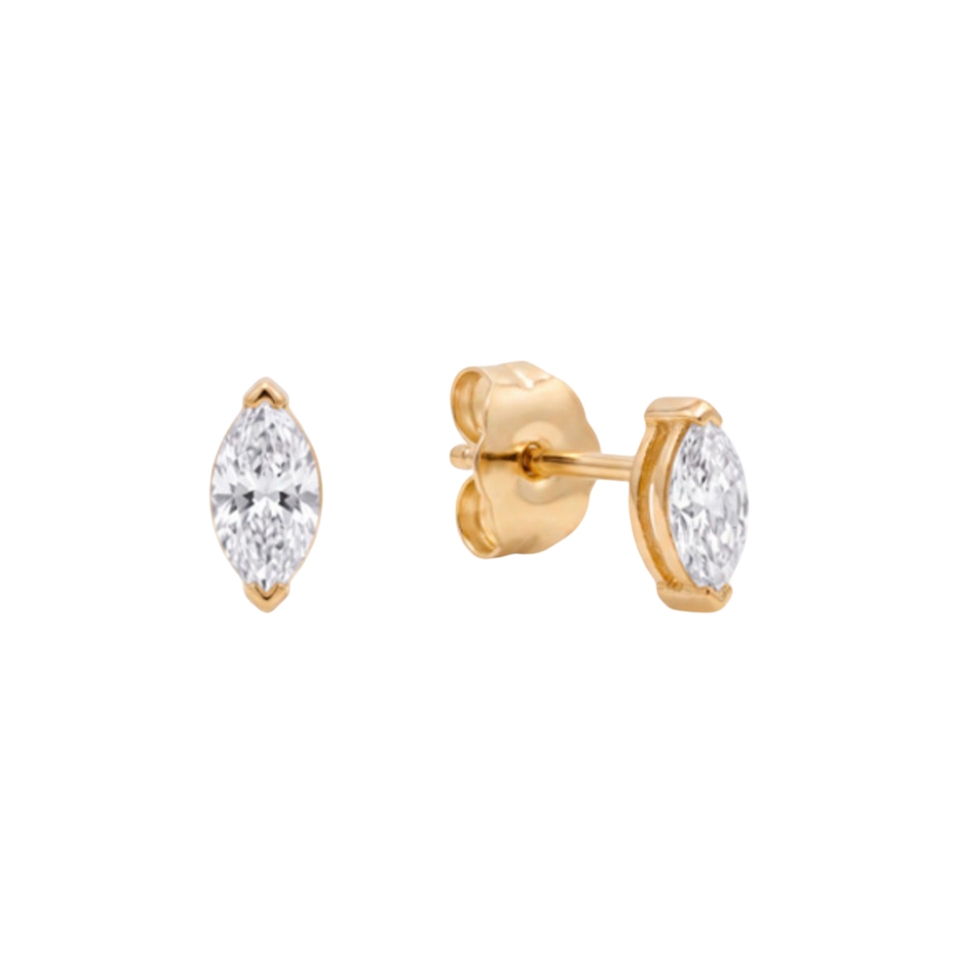 18K Yellow Gold Marquise Lab Diamond Studs Pushbacks