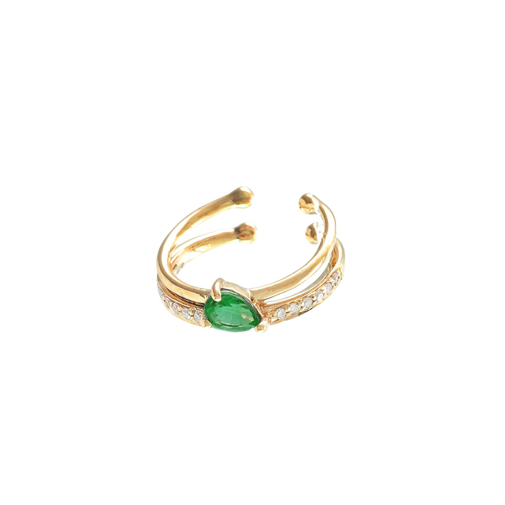 14K Yellow Gold  Pear Prong Emerald Earring Cuff