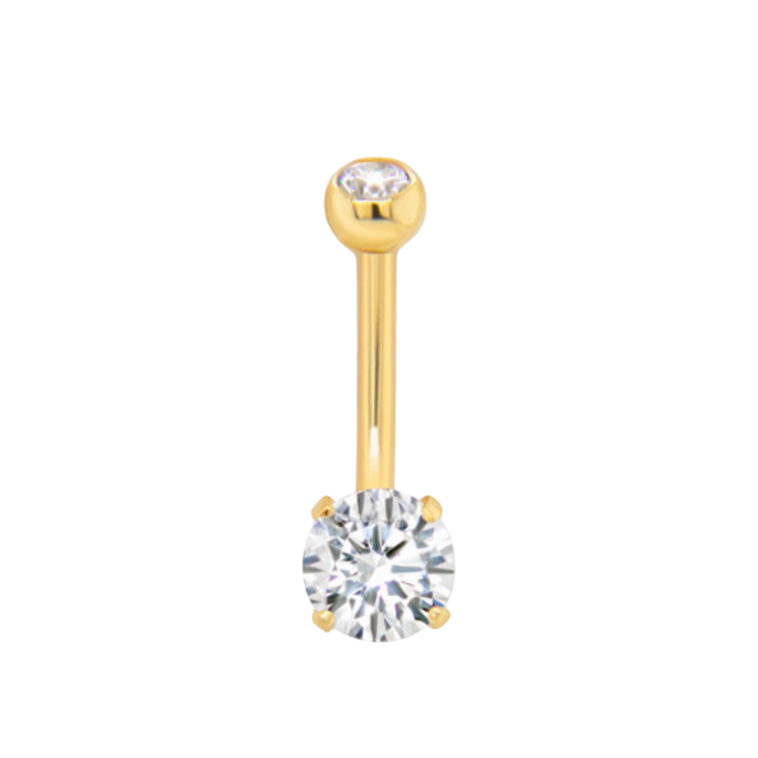 14K Yellow Gold Zirconia Belly Piercing