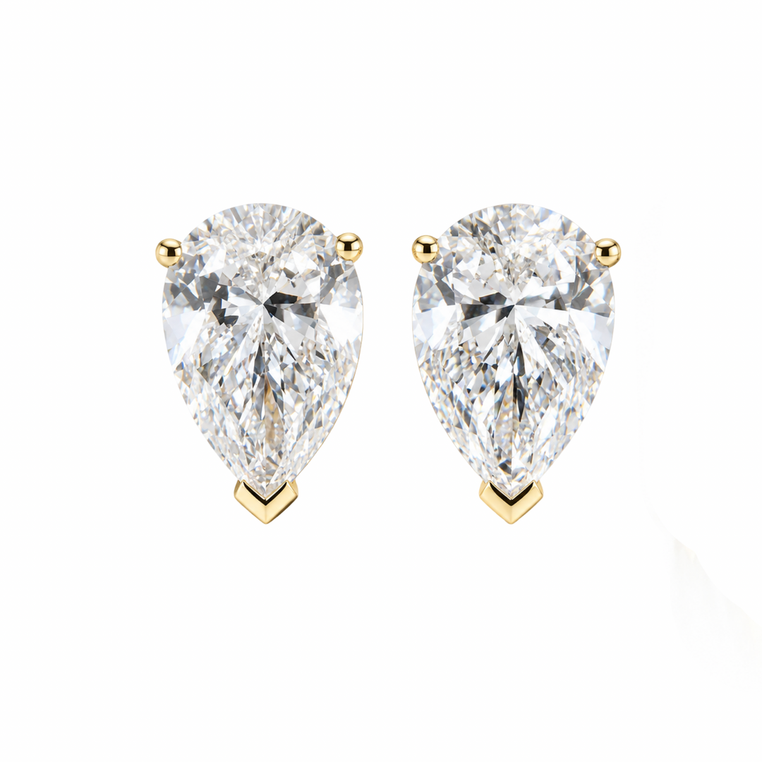 14K Yellow Gold 10.08cts Pear Cut Studs Pushback Earrings