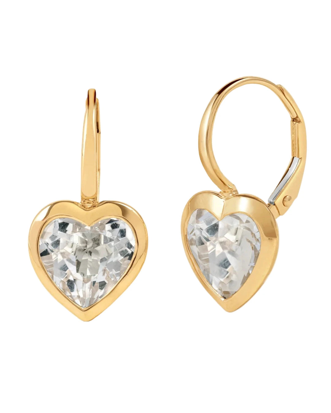 14K Yellow Gold White Topaz Heart Earrings