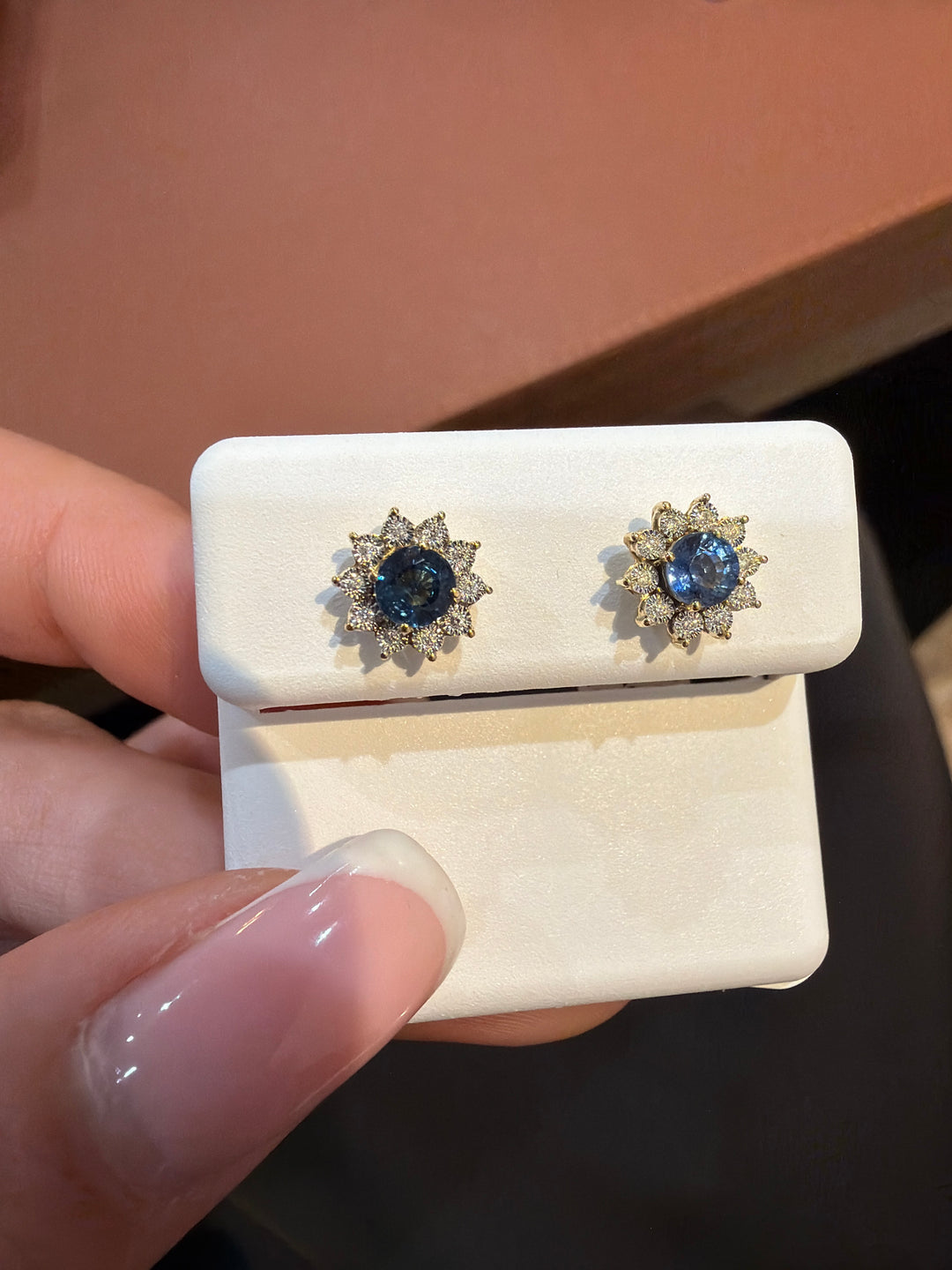 14K Yellow Gold Sapphire and Diamond Earrings Pushbacks