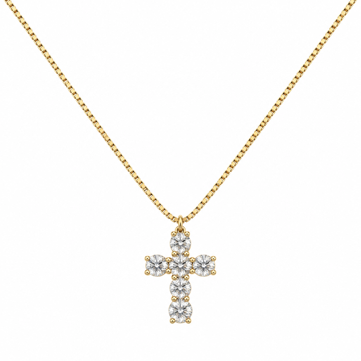 14K Yellow Gold Lab Diamond Small Cross Necklace
