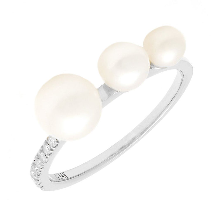 14K Gold Diamond Pearl Band Ring