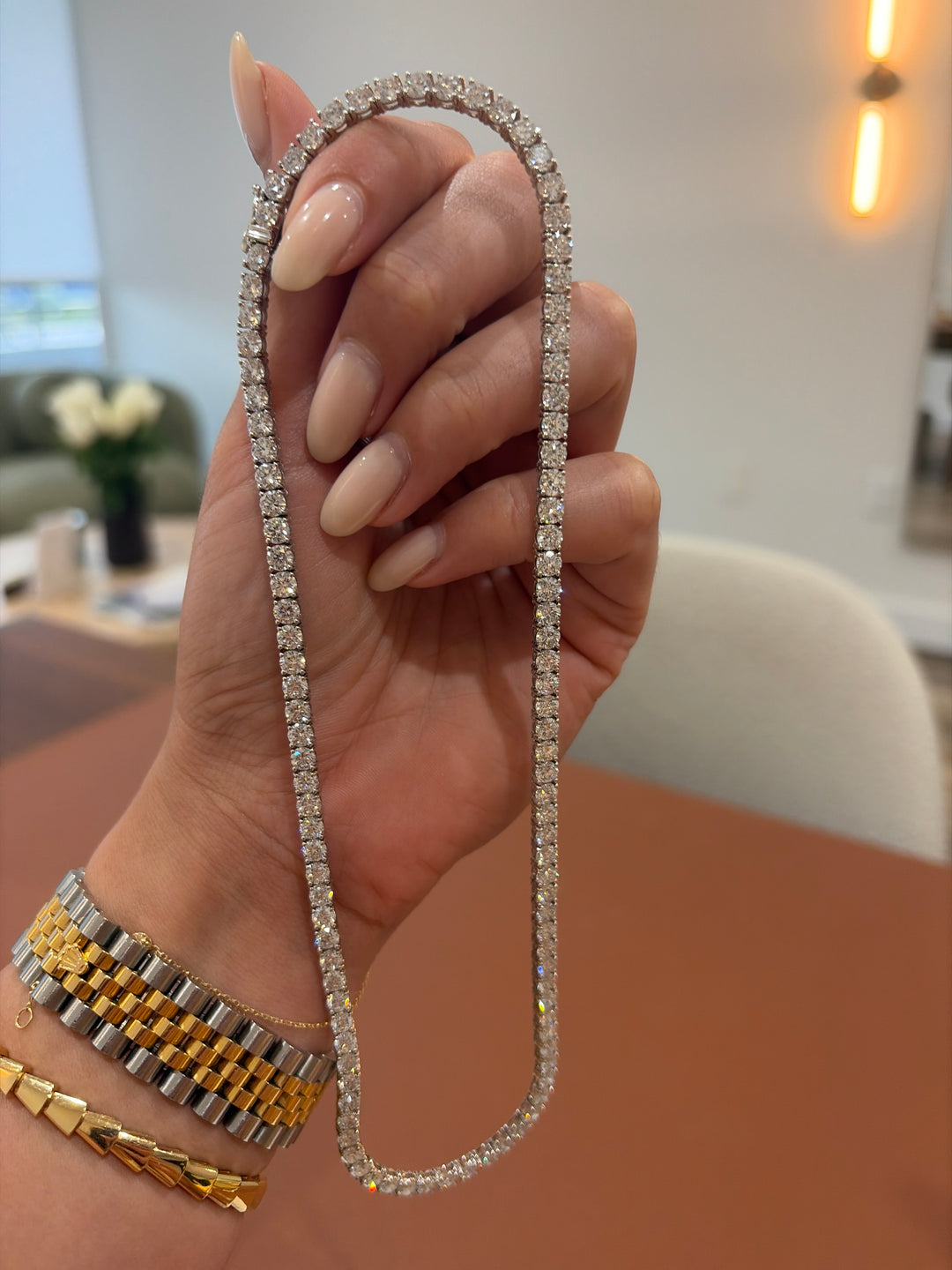 14K White Gold 25.21 cts Lab Diamond Tennis Chain