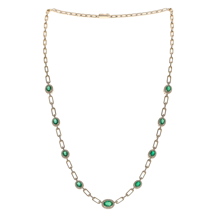 14K Yellow Gold Exclusive Emeralds and Diamonds Necklace