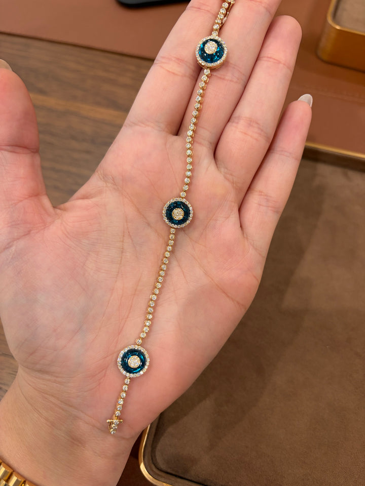 14K Gold Diamond Evil Eye Tennis Link Bracelet