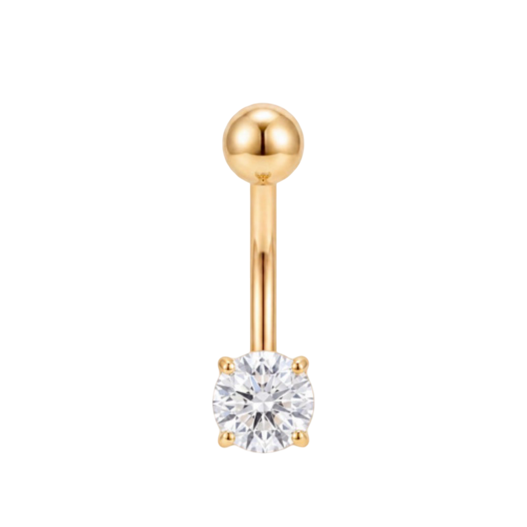 14K Yellow Gold Zirconia Belly Piercing