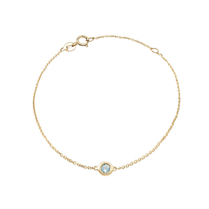 14K Gold Classic Round Bezel Aquamarine Bracelet
