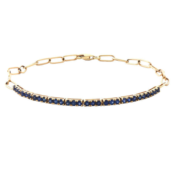 14K Yellow Gold Sapphire Tennis and Paper Clip Bracelet