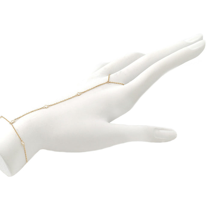 14K Yellow Gold Hand Chain 7 Round Bezel Diamond Bracelet