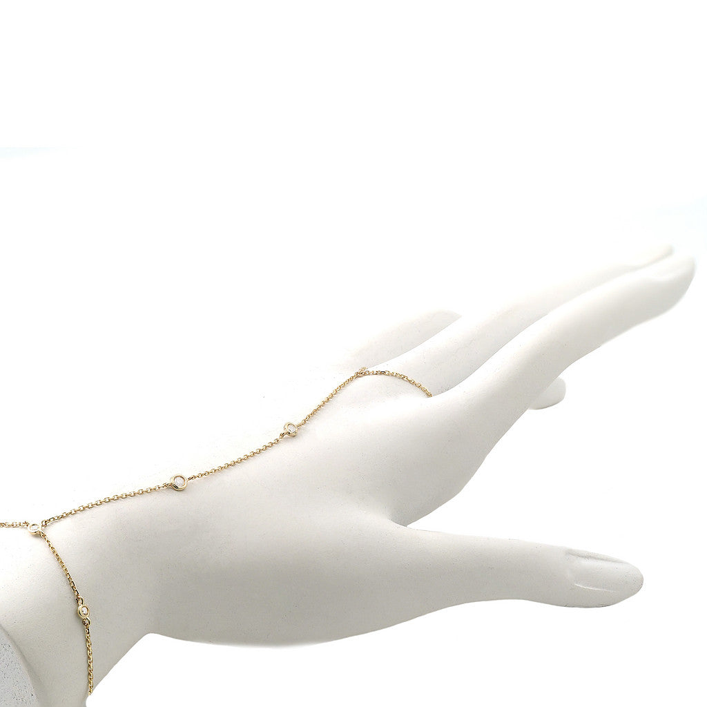 14K Yellow Gold and Diamonds Hand Chain Round Bezel Diamond Bracelet