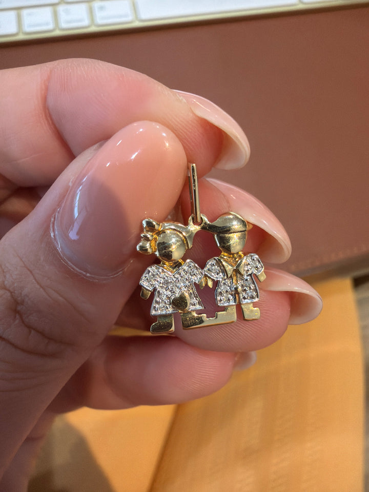 14K Yellow Gold and Diamonds Boy and Girl Pendant Charm