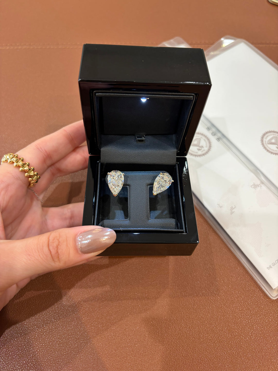 14K Yellow Gold 10.08cts Pear Cut Studs Pushback Earrings
