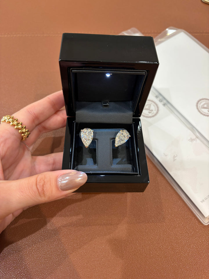14K Yellow Gold 10.08cts Pear Cut Studs Pushback Earrings