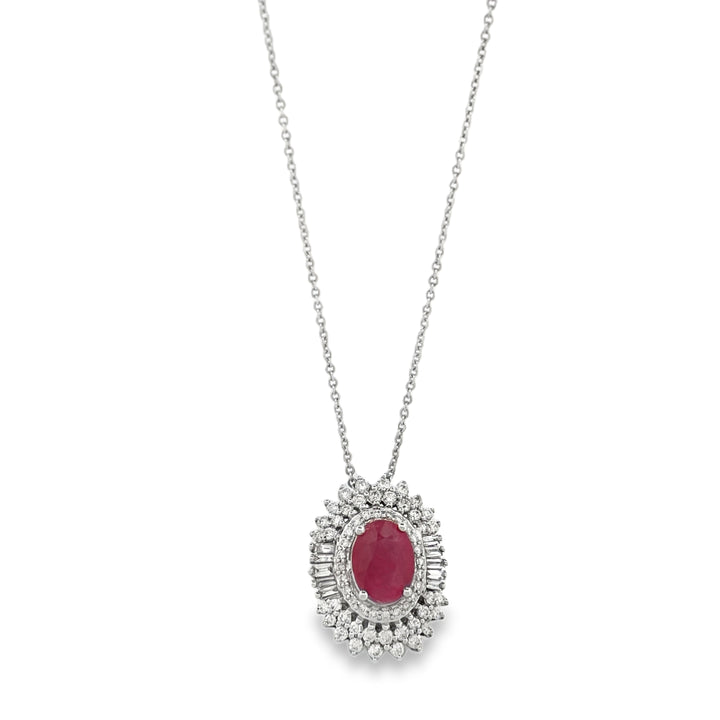 14K White Gold 1.15 CT Diamond Ruby 1.85 CT Diana Inspired Necklace