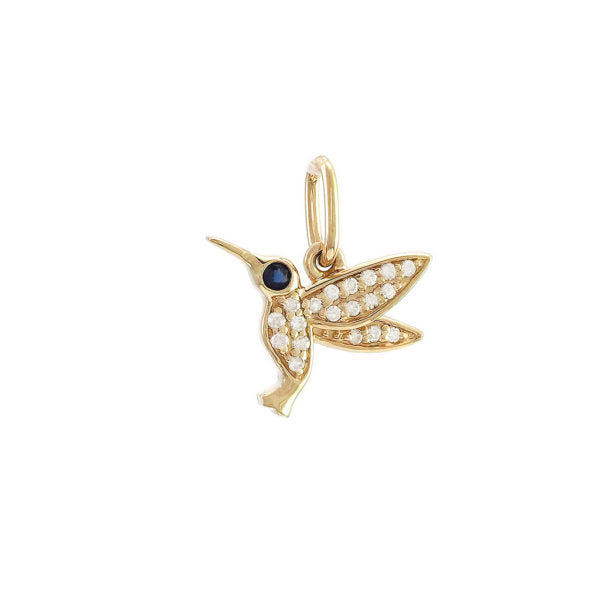 14K Yellow Gold Sapphire And Diamond Hummingbird Pendant