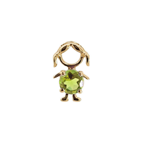 14K Yellow Gold Birthstone Round Prong Peridot Girl Pendant August