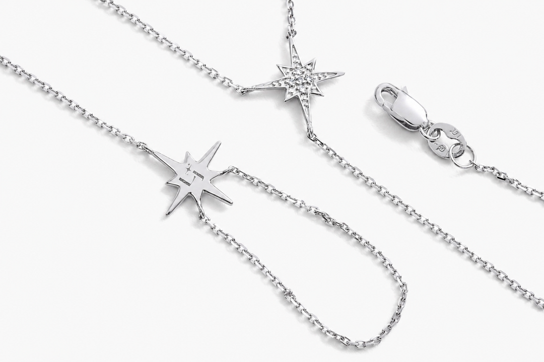 14K White Gold and Diamonds LJ Exclusive Destellos Hand Chain Bracelet connected to Ring