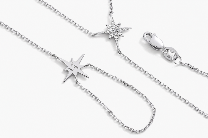 14K White Gold and Diamonds LJ Exclusive Destellos Hand Chain Bracelet connected to Ring