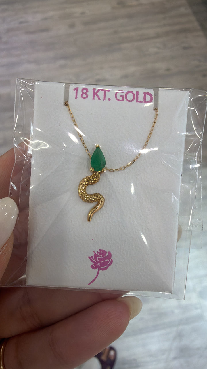 18k Yellow GoldEmerald Snake Necklace