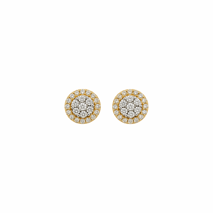14K Yellow Gold and Diamonds Round Earrings Screwbacks