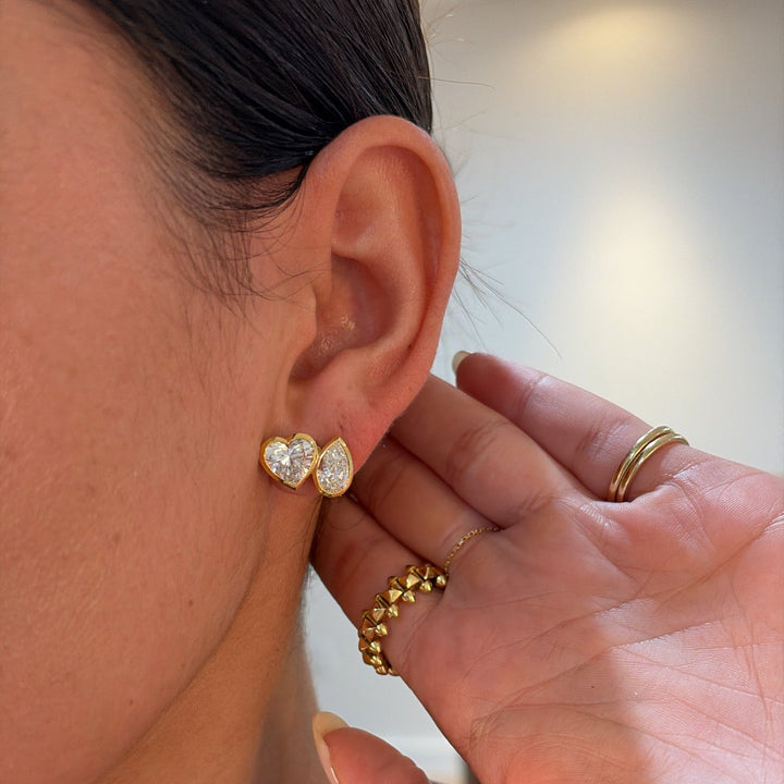 14K Yellow Gold Heart and Pear Lab diamond Cut Earrings Pushbacks