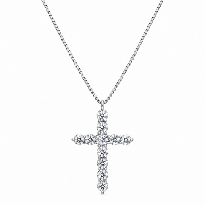 14K White Gold Lab Diamond Cross Necklace