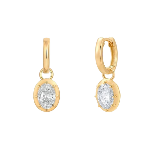 14K Yellow Gold Lab Grow Diamond Hoops Oval Cut Earrings